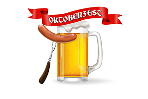 beer mug with sausage and on white, a Food Illustration by piter.goskov