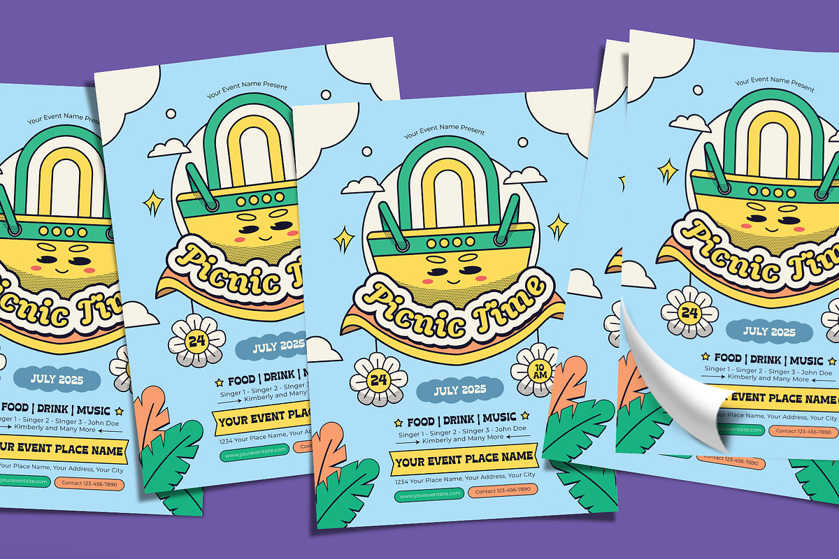 Retro Picnic Time Flyer Template, a Flyer Template by Tiptop Graphic (Photo 4 of 5)