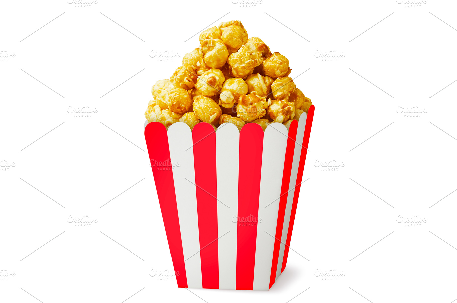 Caramel popcorn in a box close-up on, a Holiday Photo by innakreativ