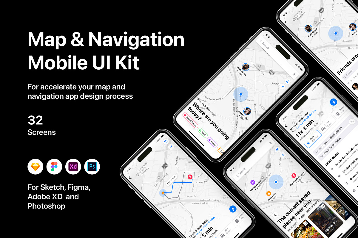 Map & Navigation Mobile UI Kit, an UI Kit Template by flr.24 (Photo 1 of 2)