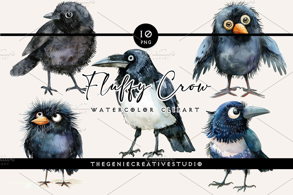 Fluffy Crow PNG Clipart Set, an Animal Illustration by Geniecreativestudio (Photo 1 of 9)