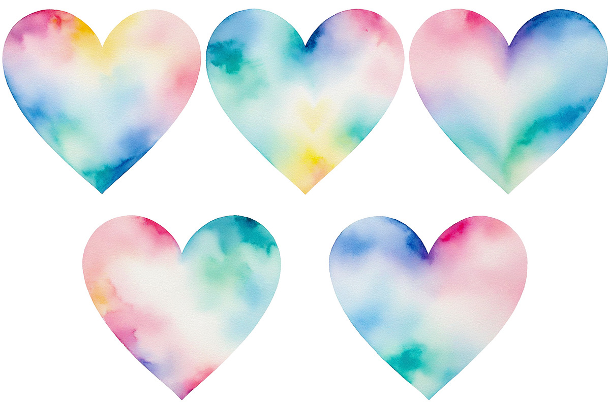 Multicolor Watercolor Hearts, an Object Graphic by Julie Campbell (Photo 4 of 4)