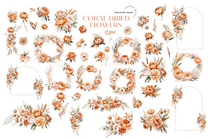 Boho Coral Dried Floral Clipart