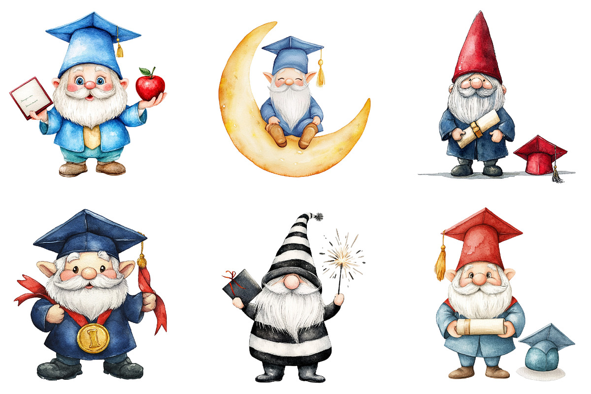 Graduation Cute Gnome Clipart, a Seasonal Illustration by DreamArtGraphic (Photo 3 of 4)