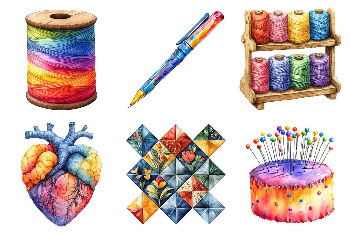Sewing Watercolor Collection Sublima, an Illustration by Daily.Designs (Photo 3 of 5)