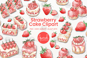Strawberry Watercolor Cake Clipart, a Food Illustration by creationsbyapuruh (Thumbnail 1 of 5)
