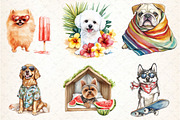 Watercolor Summer Dogs Clipart, an Illustration by DreamCafeArt (Thumbnail 4 of 9)