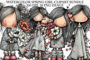 Watercolor Spring Girl Clipart PNG, an Illustration by Canvas Craft (Thumbnail 1 of 7)