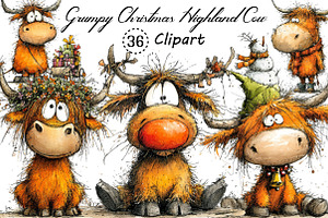 Grumpy Christmas Highland Cow Bundle, an Illustration by Creative Art