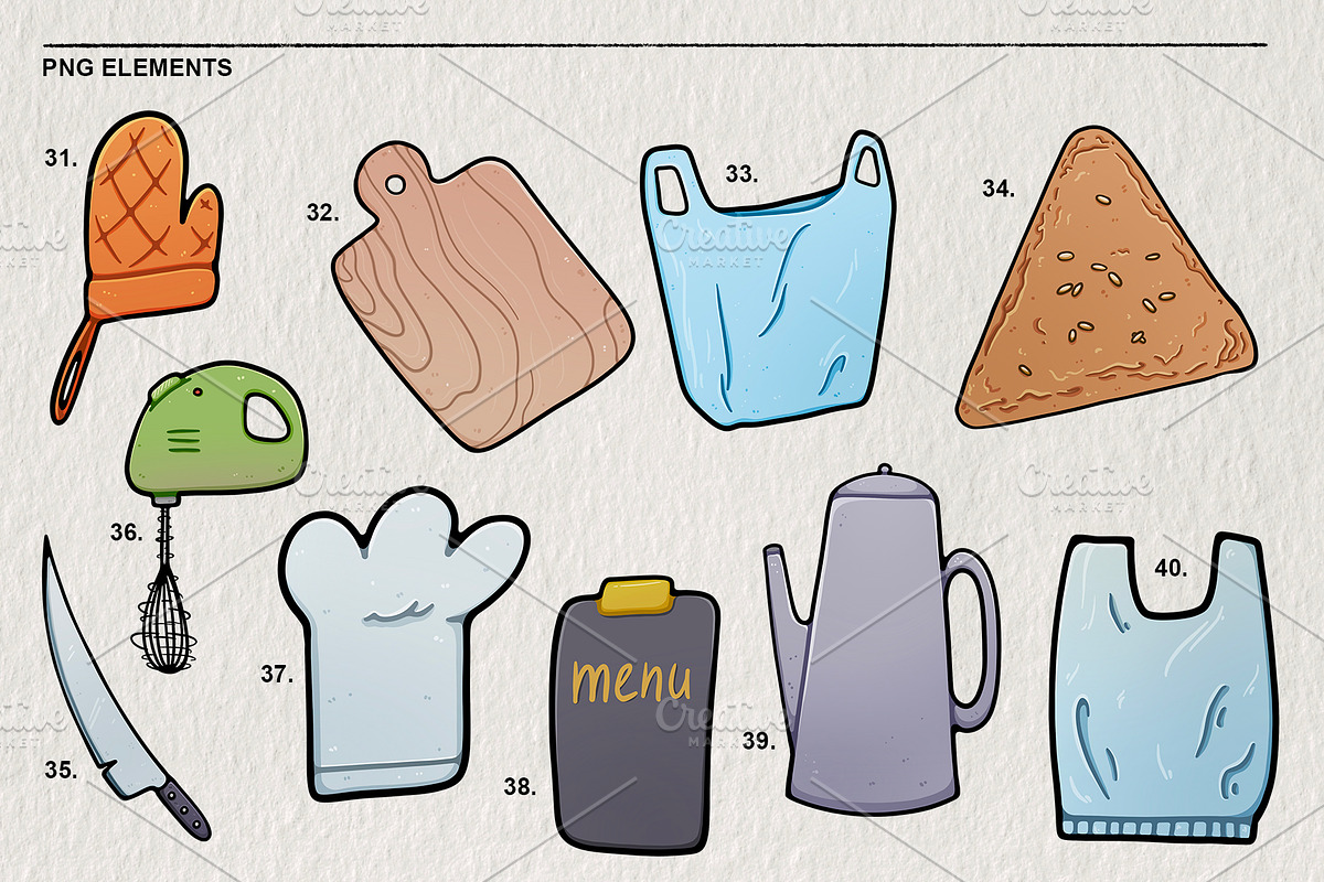 Kitchen set items and food 44 PNG, a Food Illustration by LOKSKIH (Photo 6 of 7)