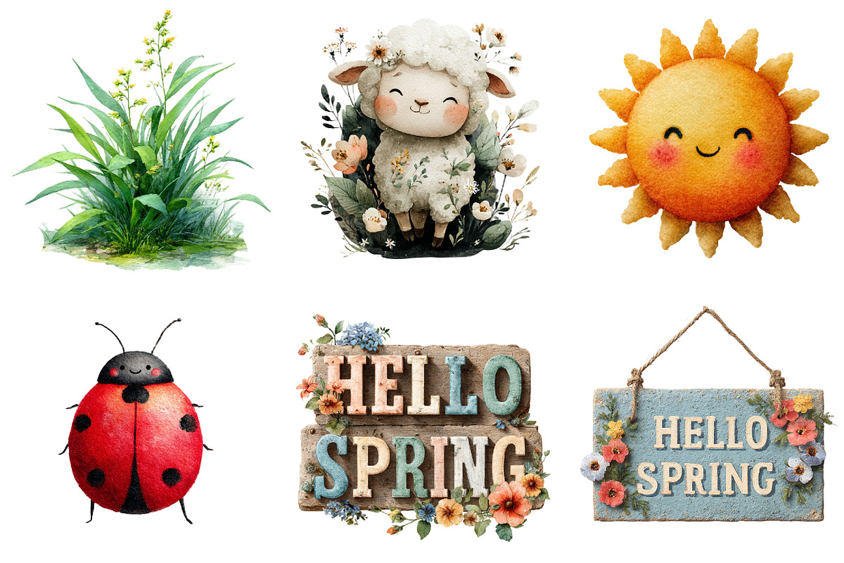Watercolor Happy Spring Clipart, an Illustration by DreamArtGraphic (Photo 3 of 4)