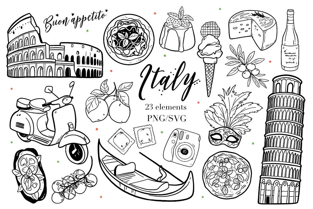 Italy Vacation Hand-Drawn Line Art, an Object Graphic by ArtGiftsStudio (Photo 1 of 4)