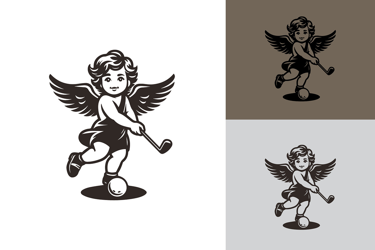Cupid Greek Playing Golf Logo, a Branding & Logo Template by funpixel