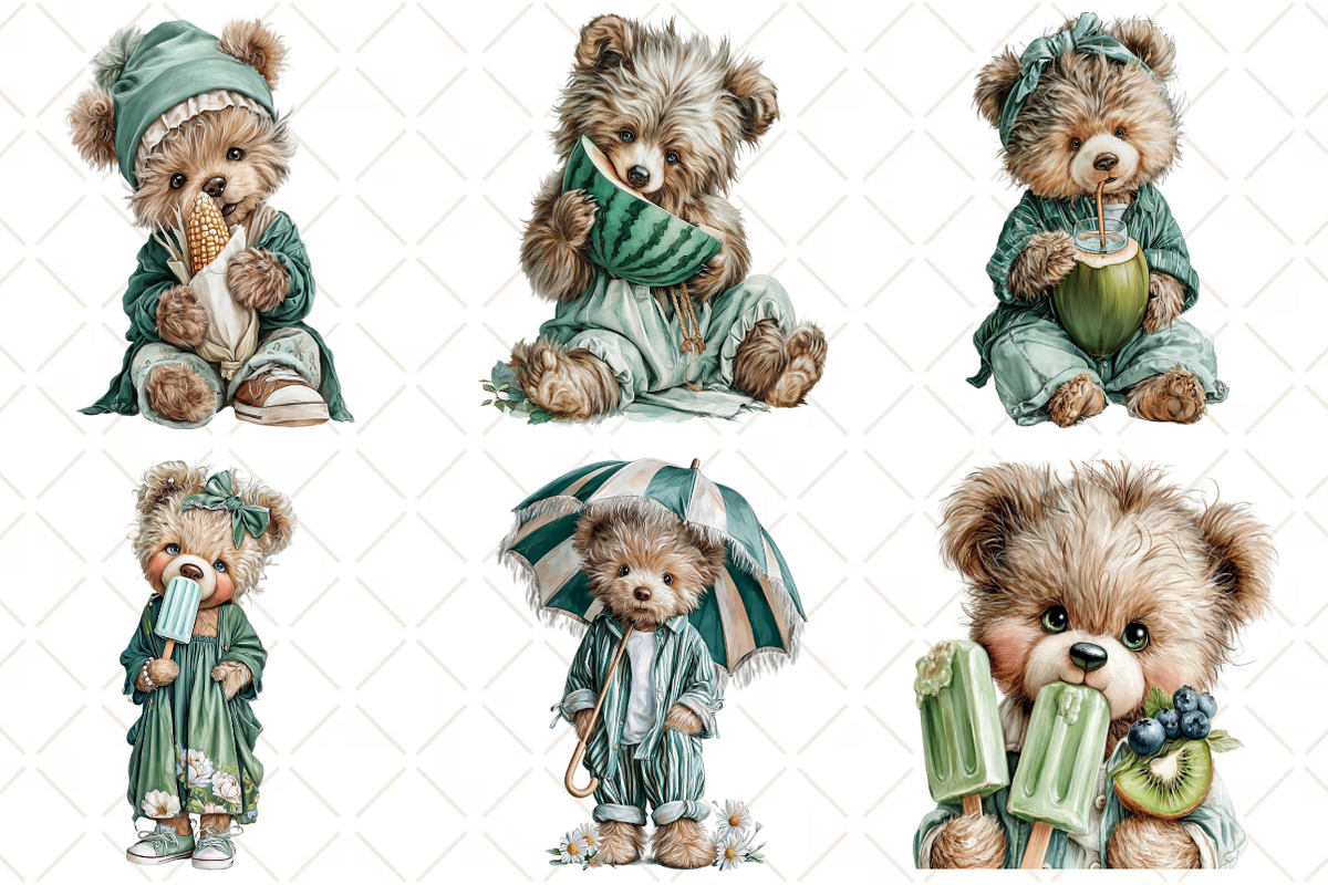 Whimsical Summer Teddy Bear Clipart, an Illustration by Black Bird Studio (Photo 4 of 5)