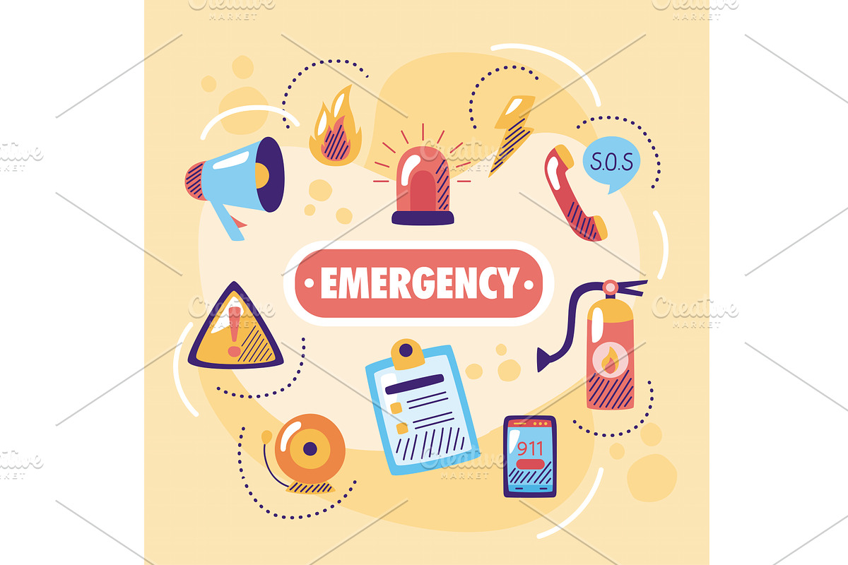 eight emergency service icons, an Object Illustration by studiogstock
