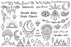 Doodle Boho Style Clipart