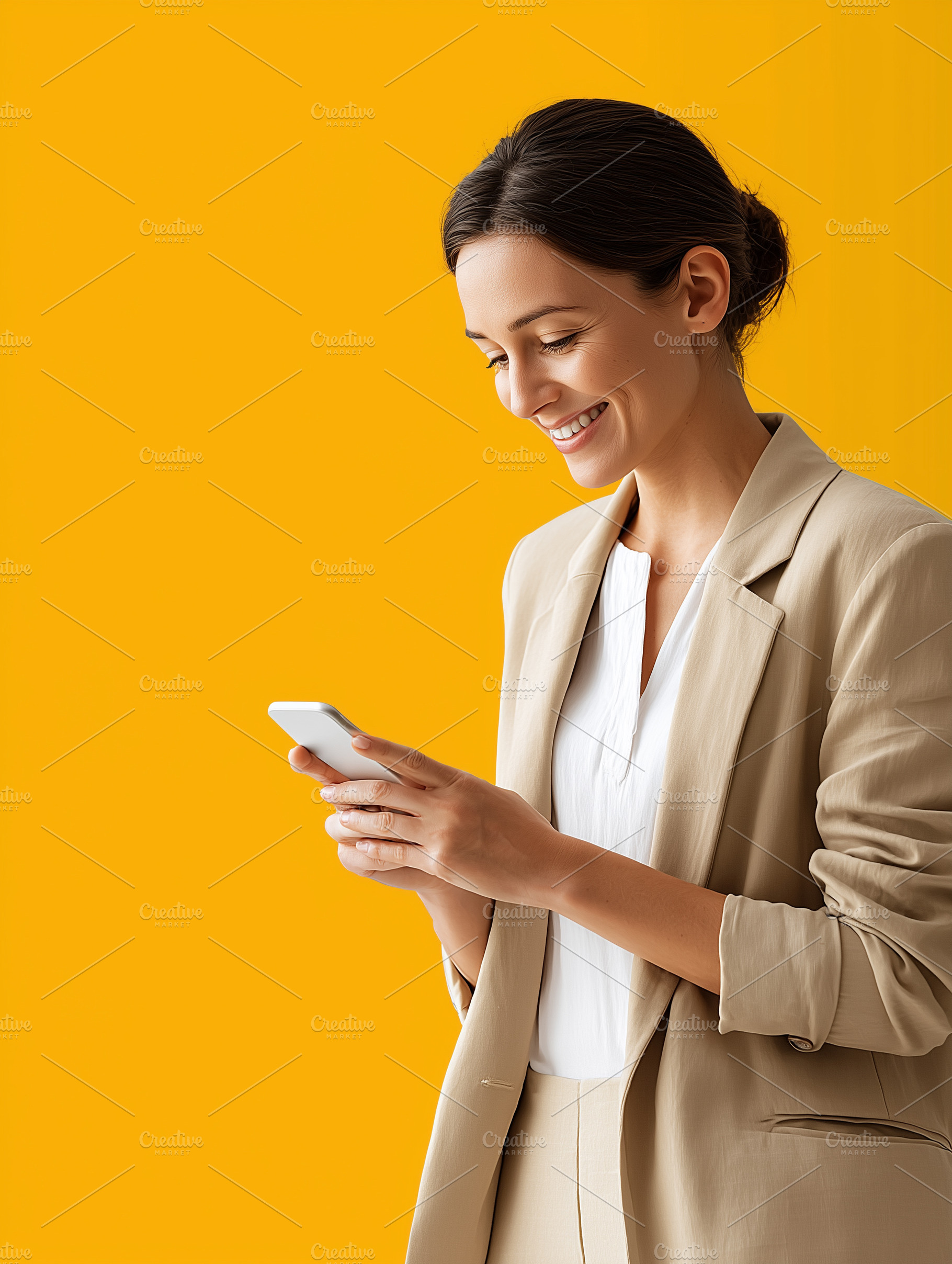 Smiling young businesswoman in beige, a Business Photo by MistyDay