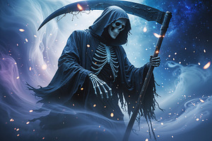 Skeletal grim reaper, an Illustration by wavebreak
