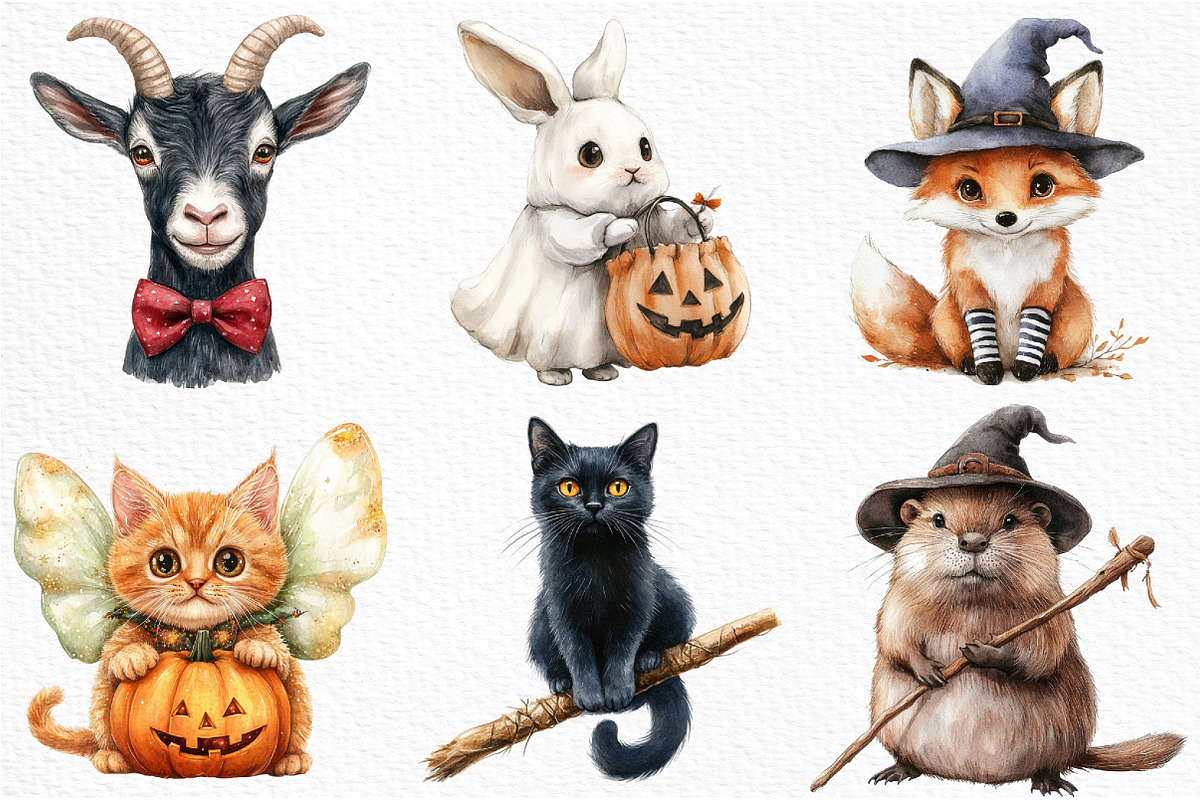 Watercolor Halloween Animals Clipart, an Illustration by Craft Nest (Photo 2 of 5)