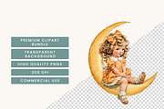 Vintage Girls on the Moon Clipart, a Person Illustration by BusyDaydesign (Thumbnail 6 of 9)