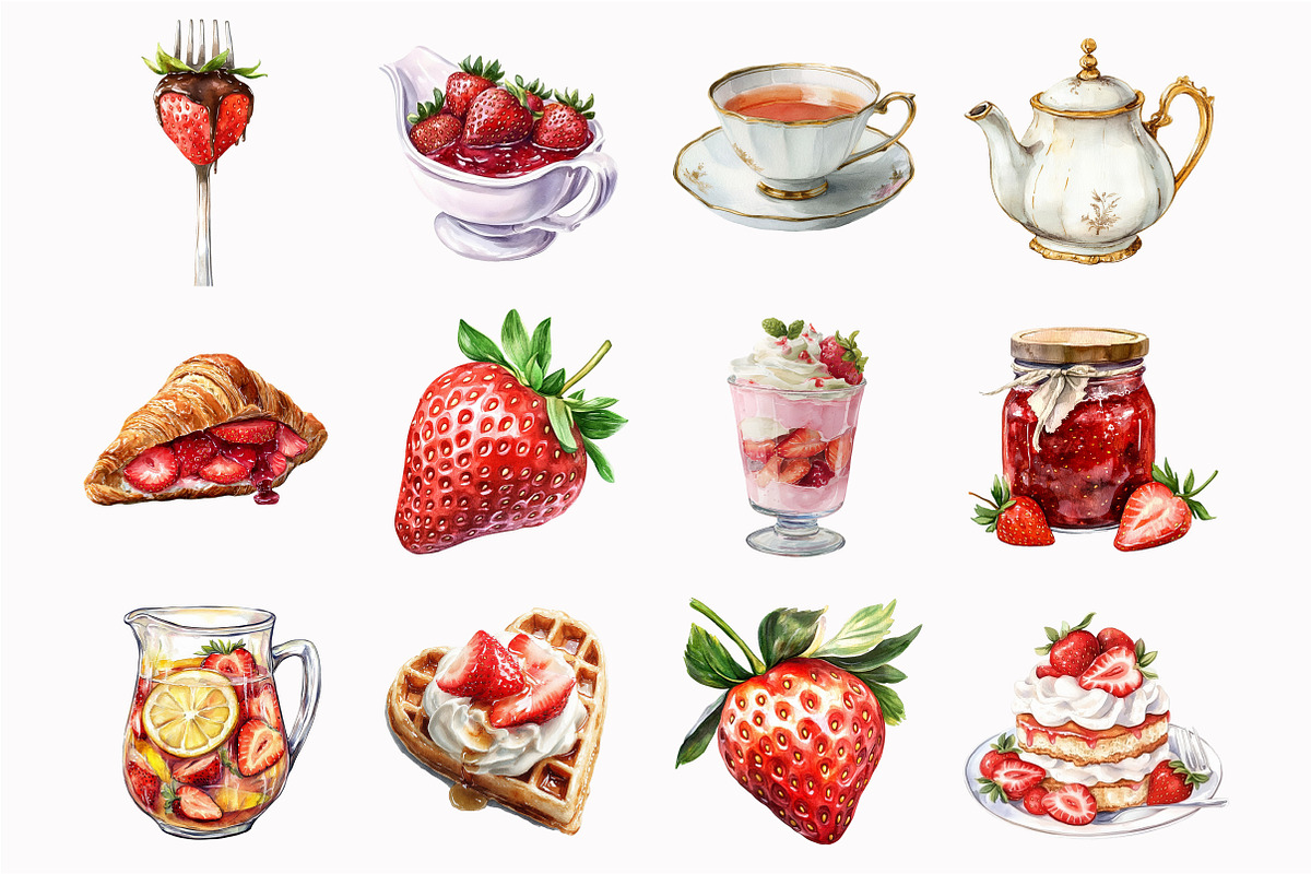 Watercolor Strawberry Delight Clipar, an Illustration by Design Market (Photo 4 of 4)