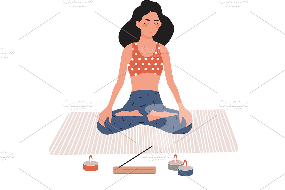 woman meditating and doing breathing, a Sport Illustration by vectorpointstudio