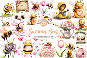 Pink Summer Bees Garden Clipart, an Illustration by Watercolor design (Thumbnail 1 of 4)