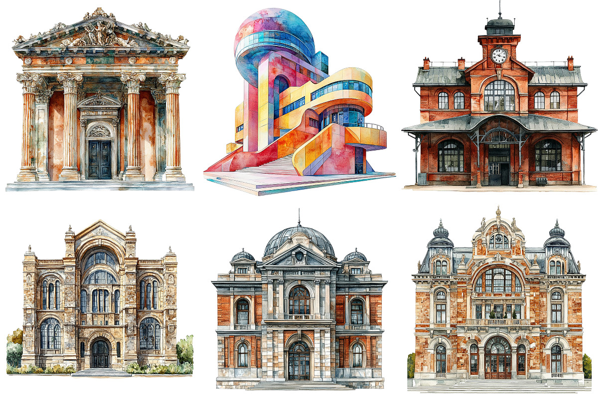 Museum Watercolor Clipart, an Illustration by Craft Nest (Photo 8 of 8)