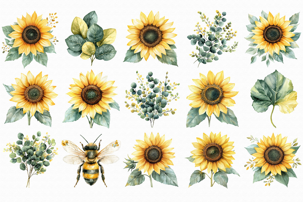 Sunflower Watercolor Clip Art, an Illustration by Libby Wishes (Photo 3 of 6)