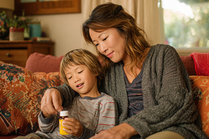 Mom and son share medicine, a Photo by Beautiful things