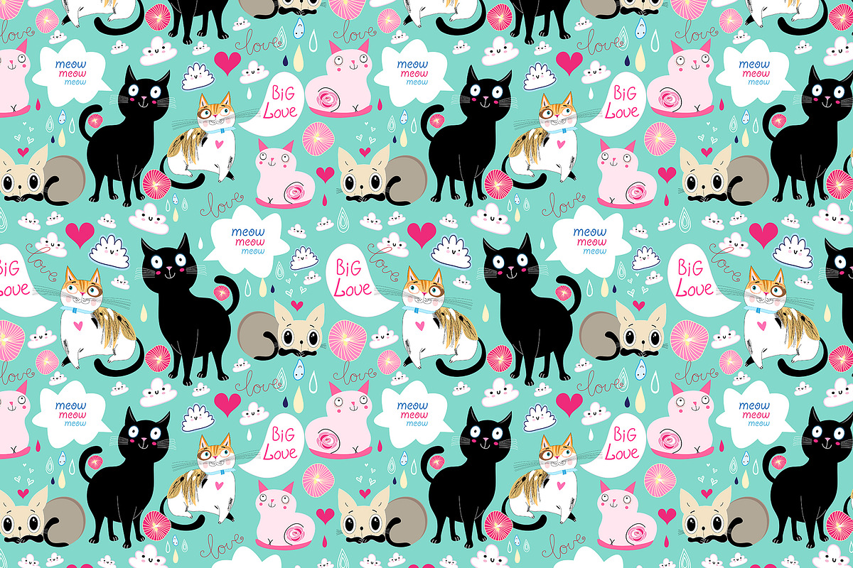 8 Fun bright patterns with cats, a Pattern Graphic by Tanor (Photo 3 of 9)