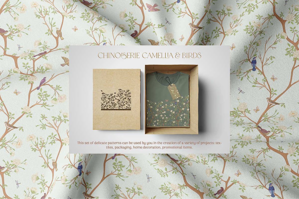 Chinoiserie Camellia & Birds, a Pattern Graphic by Elen-Lane (Photo 4 of 8)