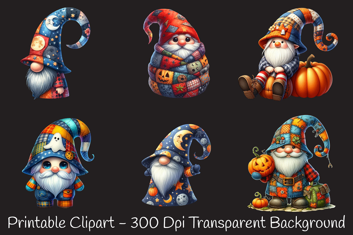 Patchwork Halloween Gnome Clipart, an Illustration by RobertsArt (Photo 6 of 7)