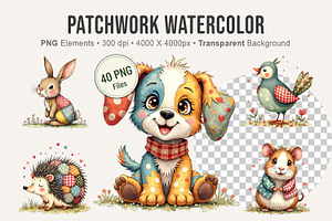 Patchwork Watercolor Animal & Gnomes, an Illustration by Artnoy