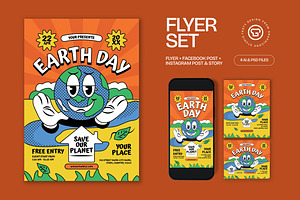 Red Flat Design Earth Day Flyer Set, a Flyer Template by graphicook