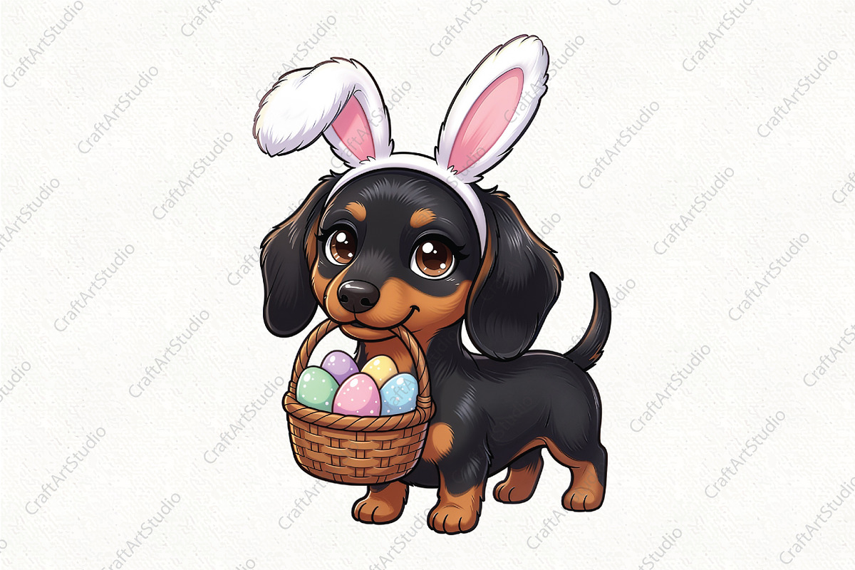 Cute Easter Bunny Dachshund Png, an Illustration by CraftArtStudio (Photo 1 of 4)