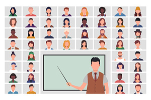 Online classroom video conference, an Education Illustration by Yayasya