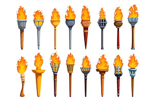 Cartoon torch game assets. Medieval, an Illustration by Valerie Bodnar