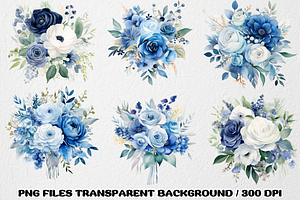 Watercolor Blue Flowers Clipart