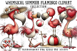 Whimsical Summer Flamingo Clipart, an Illustration by OK Design