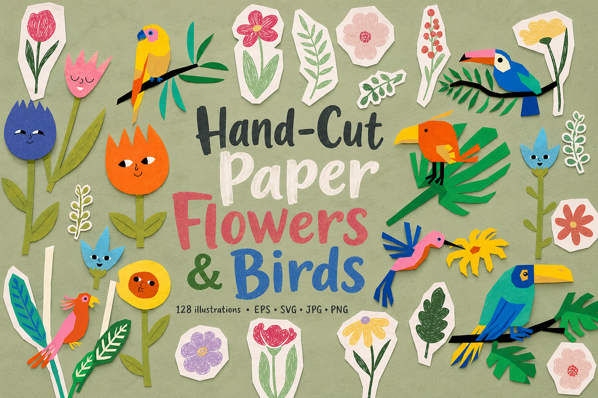 Hand-Cut Paper Flowers & Birds, a Decorative Illustration by Anna Studio (Photo 1 of 11)