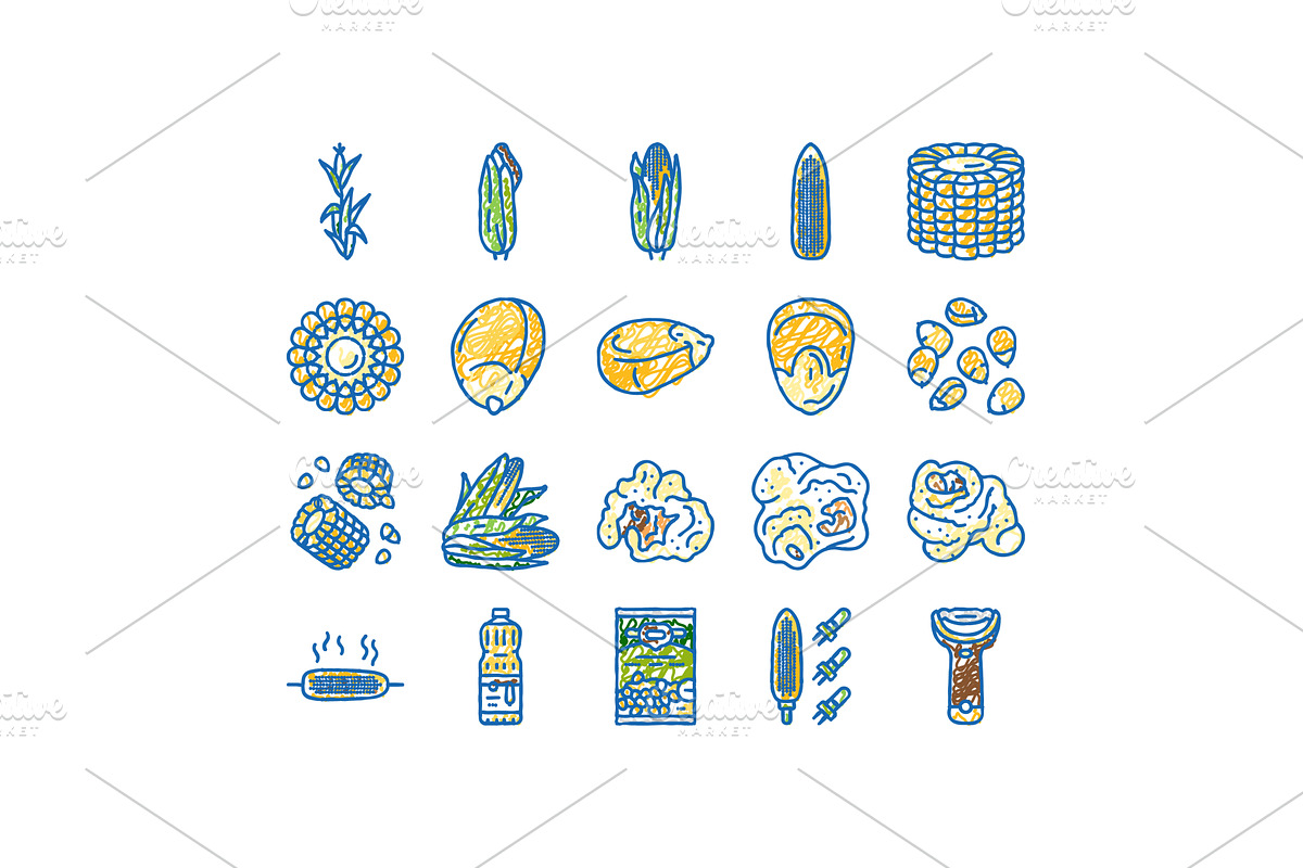 corn maize green, cob sweet icons, an Object Illustration by pikepicture