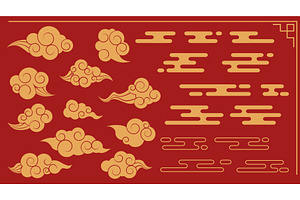 Chinese cloud set on red background., an Illustration by art PVP - market