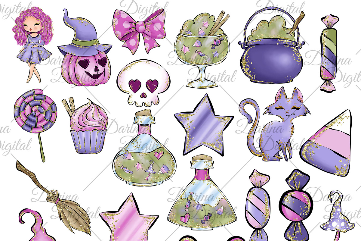 Pink Halloween clipart, an Illustration by DarinaDigital (Photo 2 of 4)