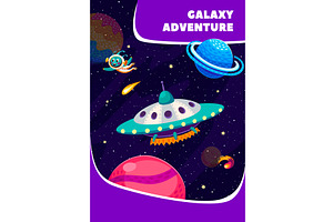 Space Adventure Banner Ufo And Alien