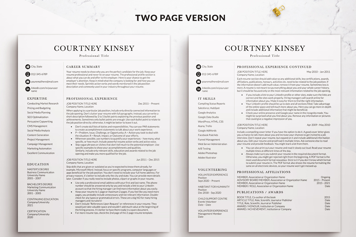 2 Page Resume Template / CV Word, a Resume Template by BestResumes.Co (Photo 2 of 9)