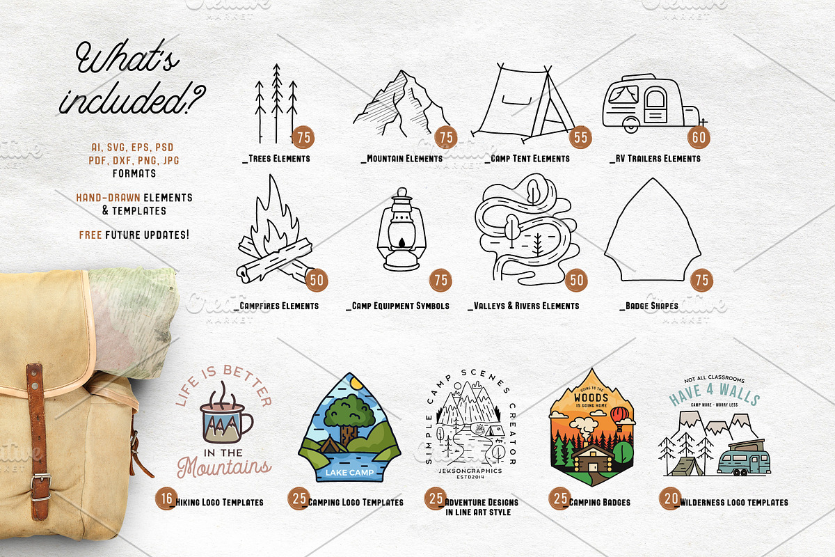 Simple Camp Scenes Logo Creation Kit, a Branding & Logo Template by JeksonGraphics (Photo 2 of 24)