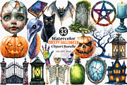 Watercolor Creepy Halloween Clipart, an Illustration by Canvas Craft (Thumbnail 1 of 7)