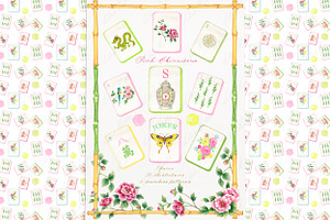 Mahjong Set Chinoiserie Pink Clipart, a Graphic by LABFcreations