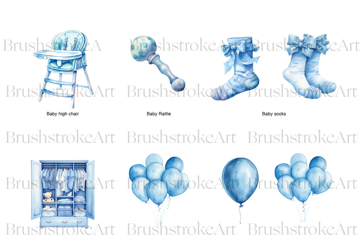 Blue Baby Shower Clipart, Its a Boy, a Decorative Illustration by BrushstrokeArtGB (Photo 3 of 9)
